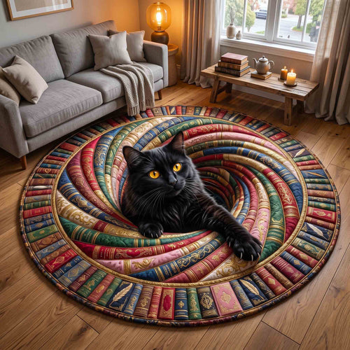 Black Cat Book Nook Quilted Round Mat GFTOTP21209