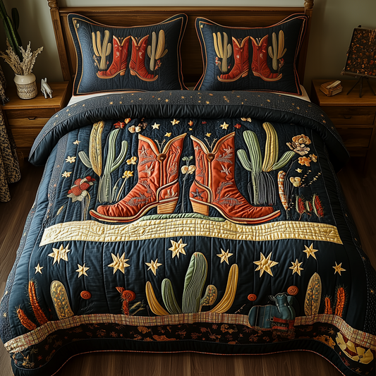Southwest Cowboy Boots 3-Piece Quilted Bedding Set GFTOTP2120