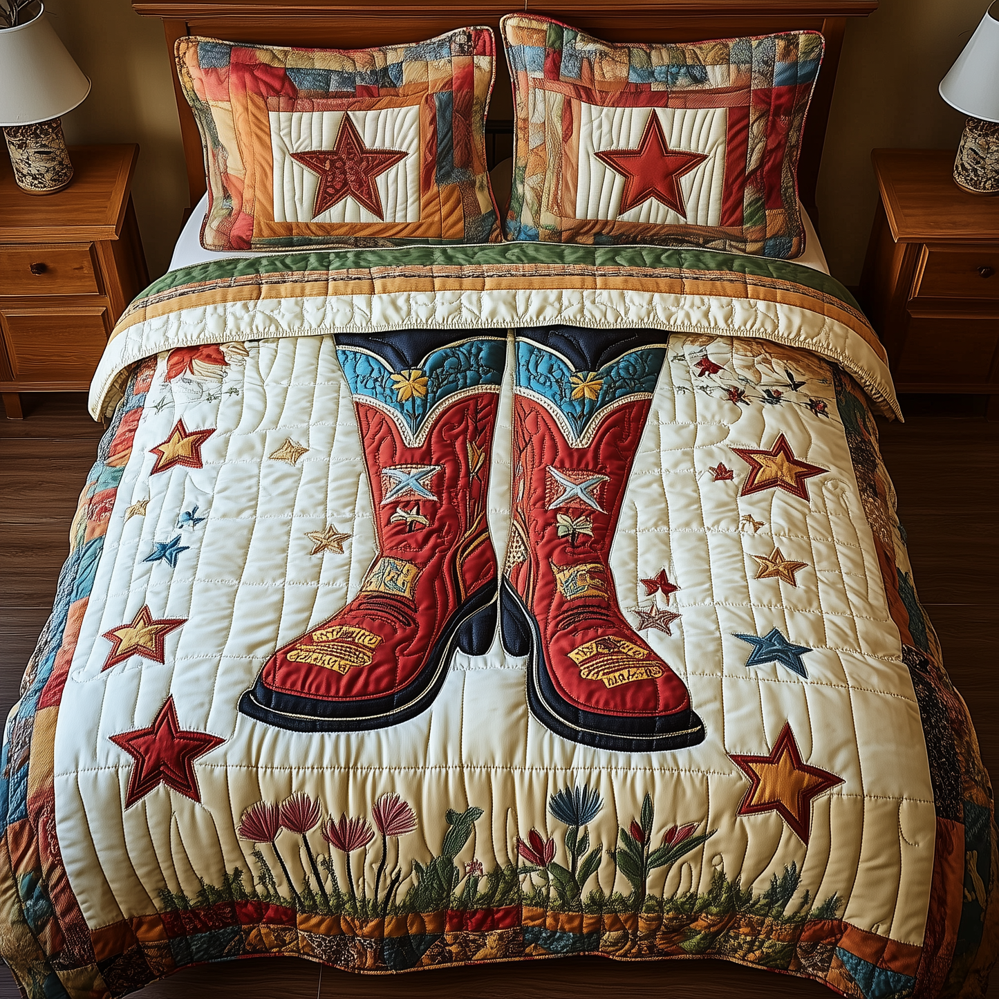 Southwest Cowboy Boots 3-Piece Quilted Bedding Set GFTOTP2121