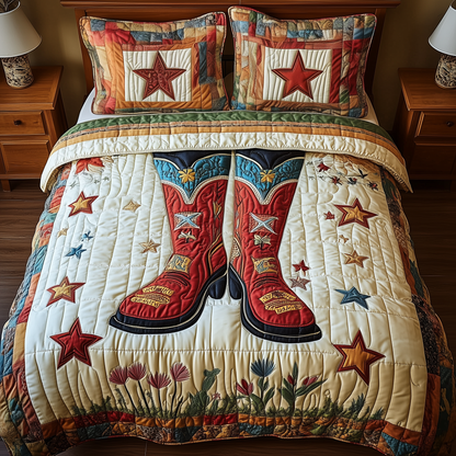 Southwest Cowboy Boots 3-Piece Quilted Bedding Set GFTOTP2121