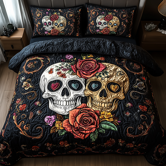 Vintage-Floral-Skull-Couple-3-Piece-Quilted-Bedding-Set-GFTOTP2136