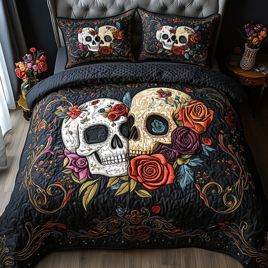 Vintage-Floral-Skull-Couple-3-Piece-Quilted-Bedding-Set-GFTOTP2137
