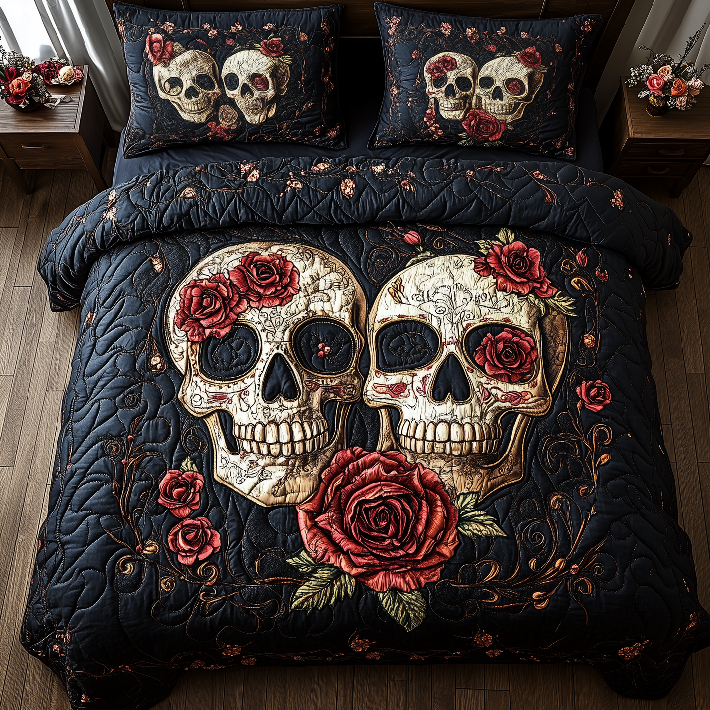 Vintage-Floral-Skull-Couple-3-Piece-Quilted-Bedding-Set-GFTOTP2138