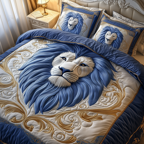 Blue Swirl Majestic Lion 3-Piece Quilted Bedding Set GFTOTP2142