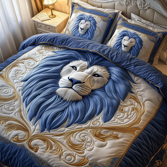 Blue Swirl Majestic Lion 3-Piece Quilted Bedding Set GFTOTP2142