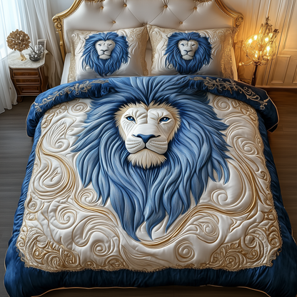 Blue Swirl Majestic Lion 3-Piece Quilted Bedding Set GFTOTP2143