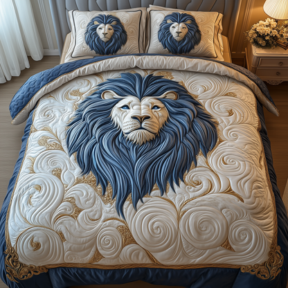 Blue Swirl Majestic Lion 3-Piece Quilted Bedding Set GFTOTP2144