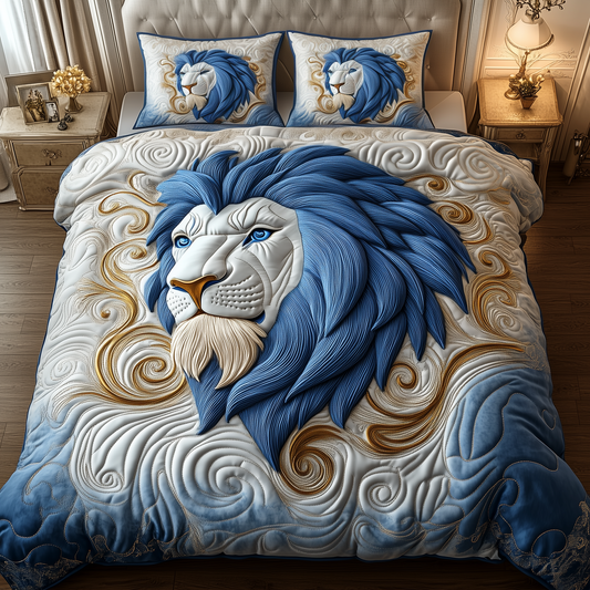 Blue Swirl Majestic Lion 3-Piece Quilted Bedding Set GFTOTP2145