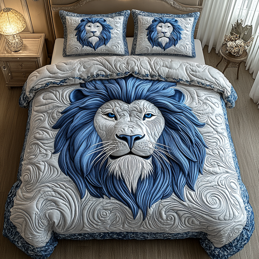 Blue Swirl Majestic Lion 3-Piece Quilted Bedding Set GFTOTP2146