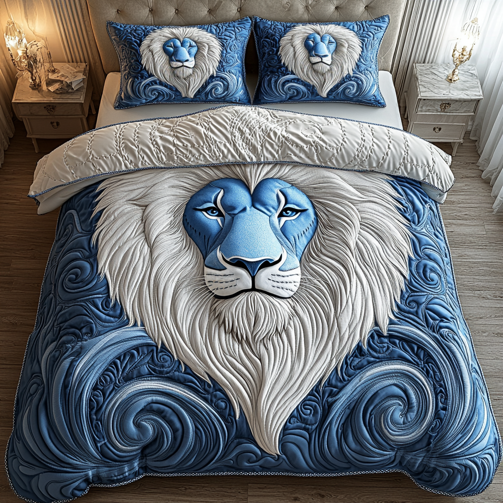 Blue Swirl Majestic Lion 3-Piece Quilted Bedding Set GFTOTP2147