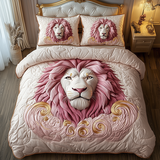 Pinky Majestic Lion 3-Piece Quilted Bedding Set GFTOTP2150