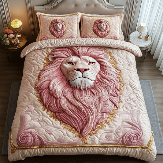 Pinky Majestic Lion 3-Piece Quilted Bedding Set GFTOTP2151