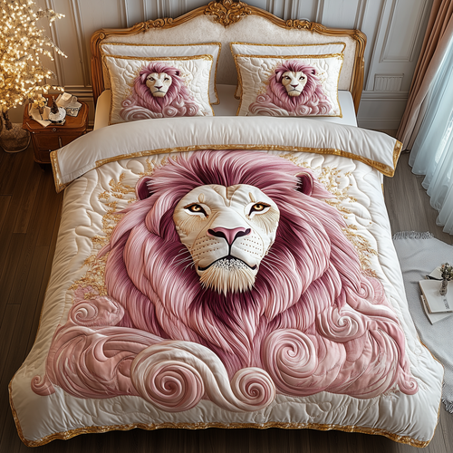 Pinky Majestic Lion 3-Piece Quilted Bedding Set GFTOTP2153