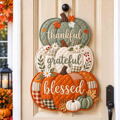 Thankful Pumpkin Stack Custom Shape Quilted Door Hanger GFTOTP21546
