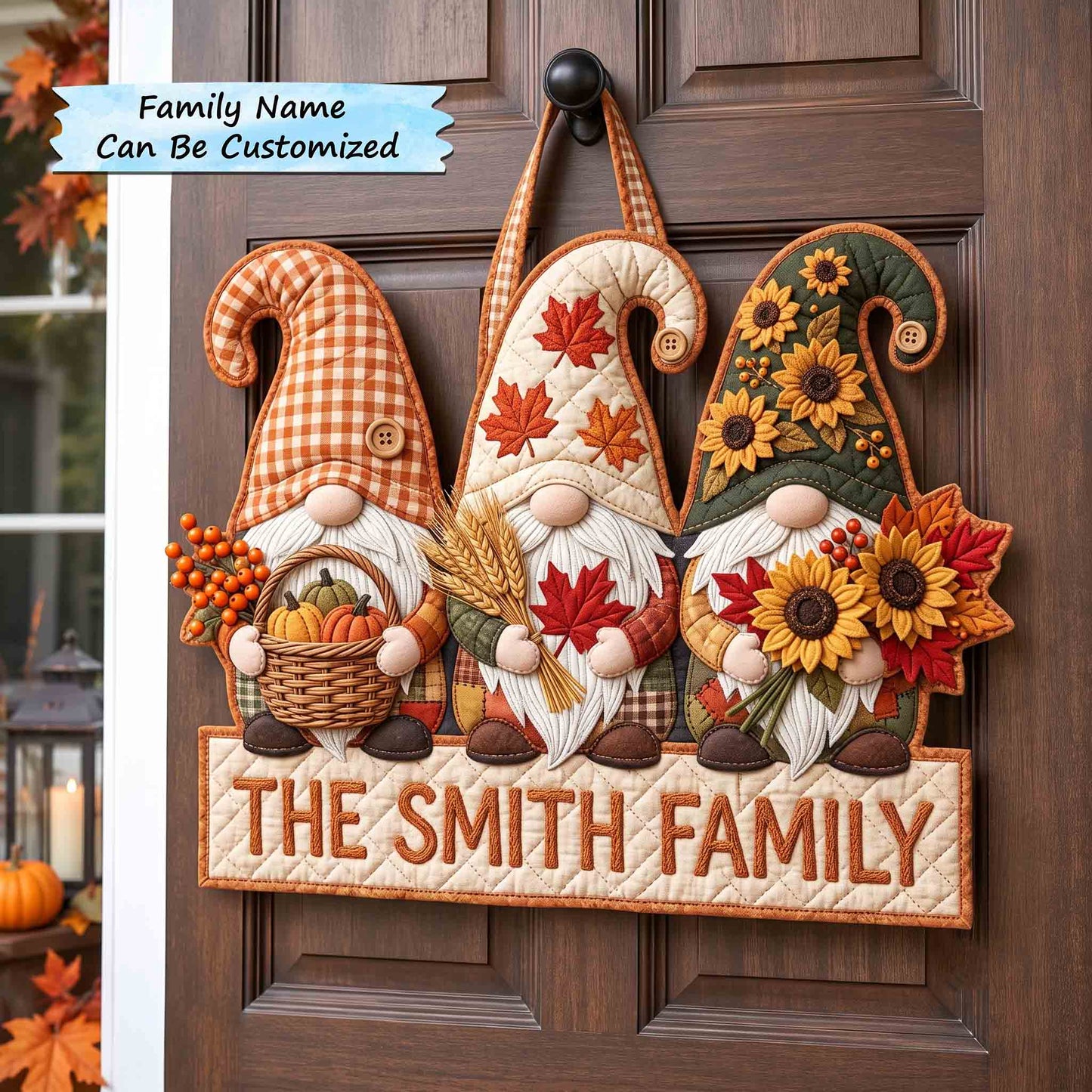 Personalized Autumn Gnomes Custom Shape Quilted Door Hanger QTCUZ GFTOTP21547