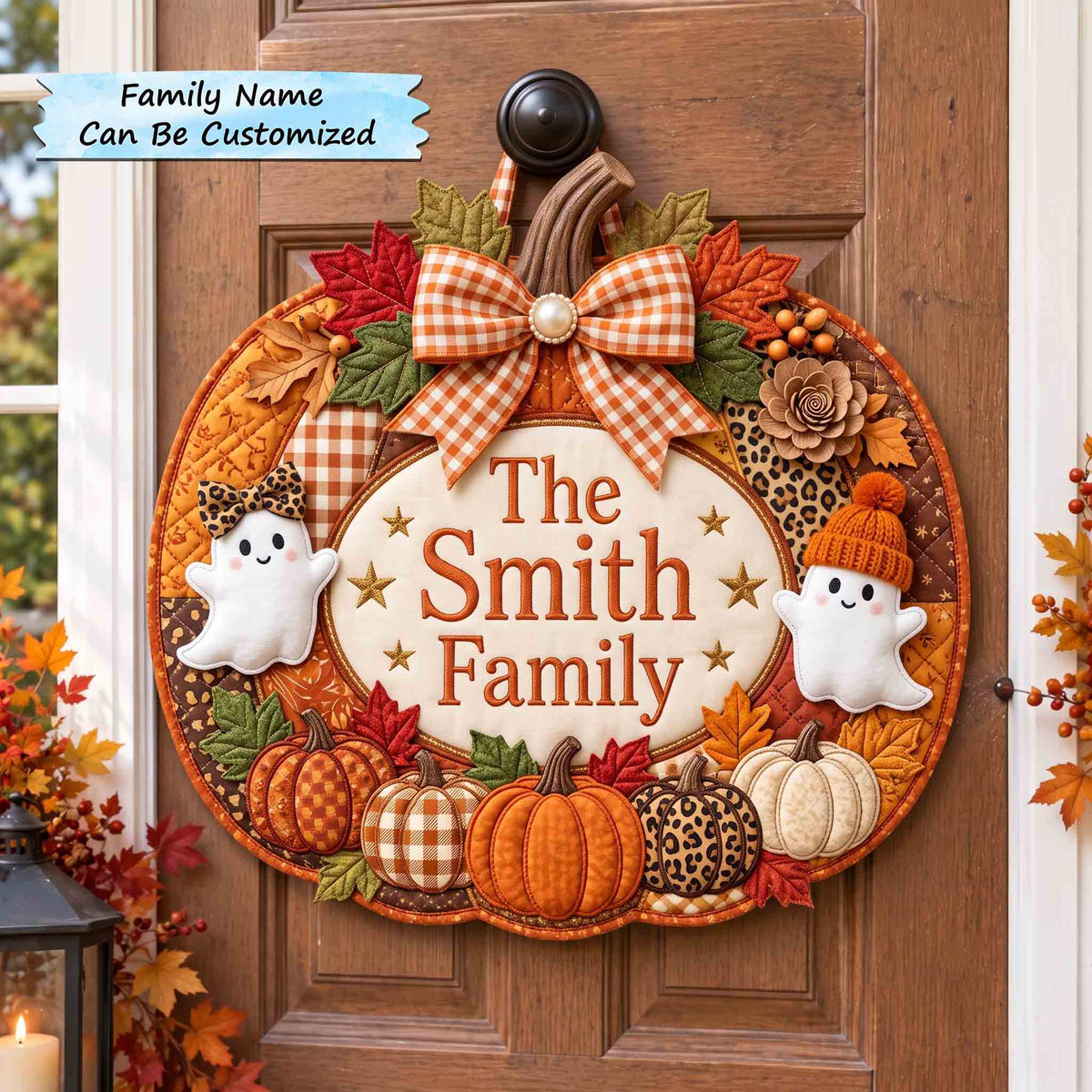 Personalized Ghost Pumpkin Custom Shape Quilted Door Hanger QTCUZ GFTOTP21548
