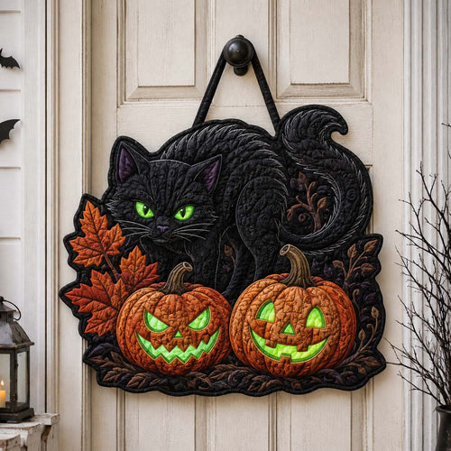 Black Cat Pumpkins Custom Shape Quilted Door Hanger GFTOTP21554