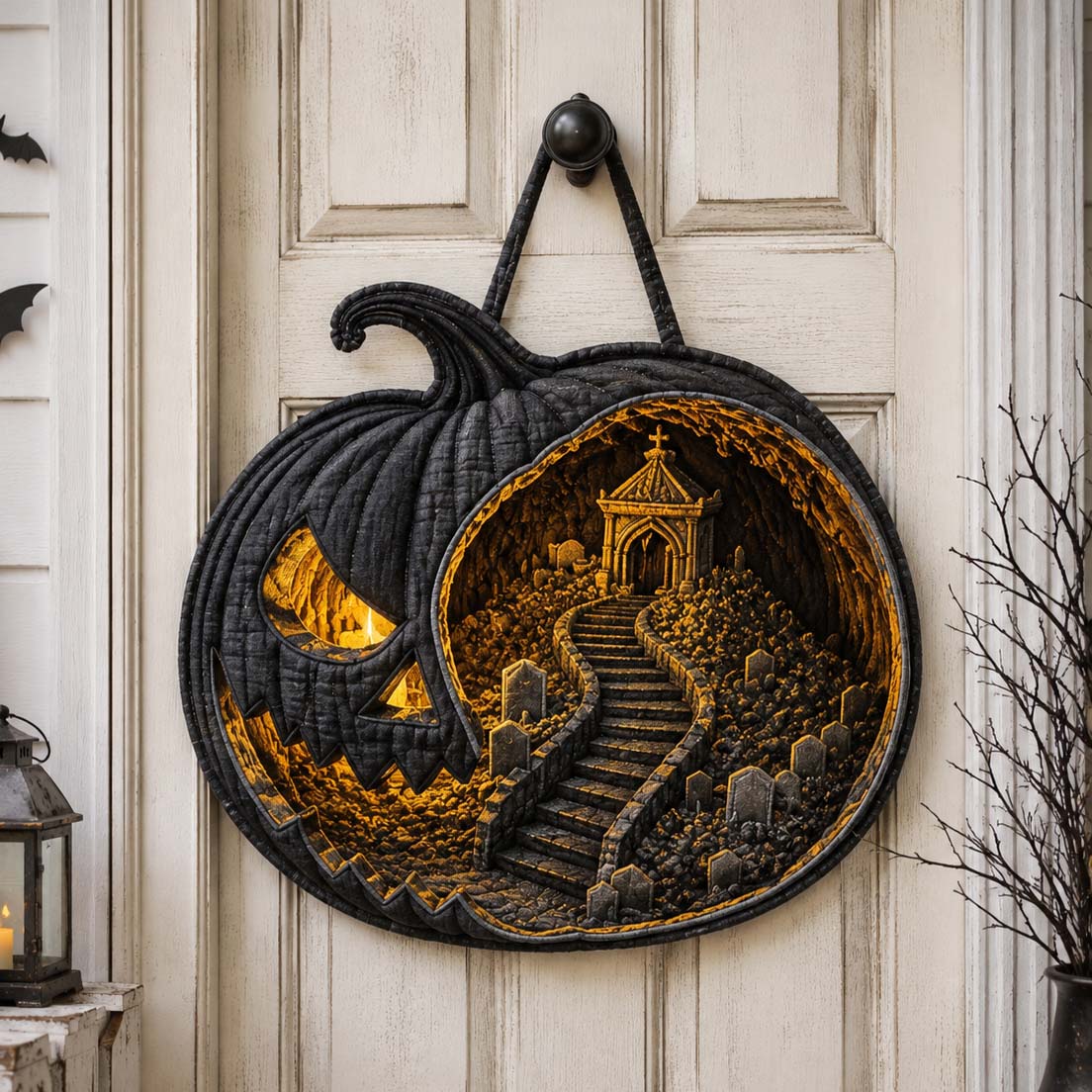 Haunted Graveyard Pumpkin Custom Shape Quilted Door Hanger GFTOTP21556