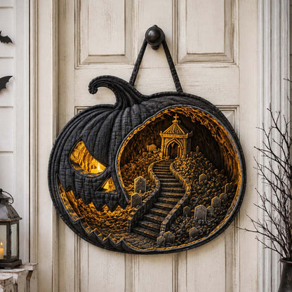 Haunted Graveyard Pumpkin Custom Shape Quilted Door Hanger GFTOTP21556