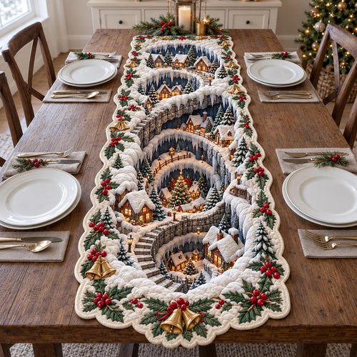 Holiday Village Custom Shape Quilted Table Runner GFTOTP21557