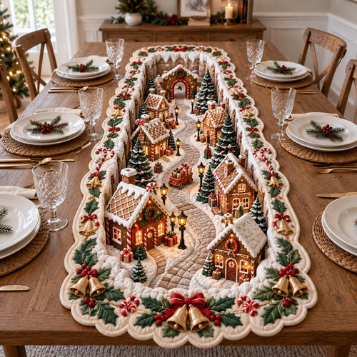 Holiday Village Custom Shape Quilted Table Runner GFTOTP21558