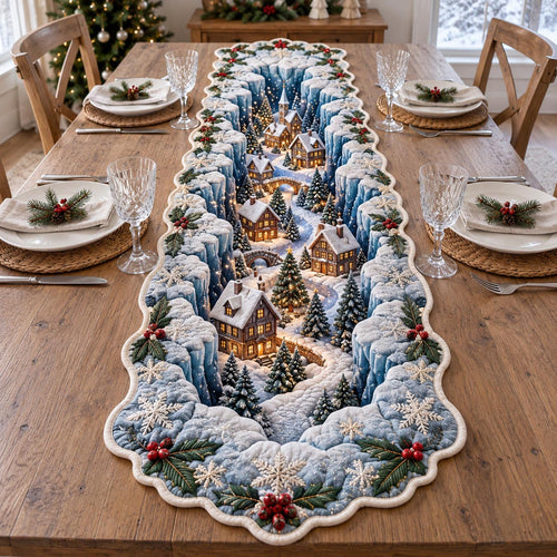Holiday Village Custom Shape Quilted Table Runner GFTOTP21559