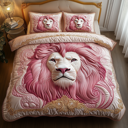 Pinky Majestic Lion 3-Piece Quilted Bedding Set GFTOTP2155