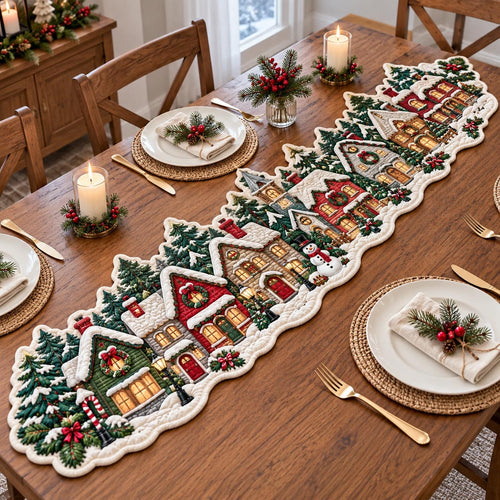 Holiday Village Custom Shape Quilted Table Runner GFTOTP21561