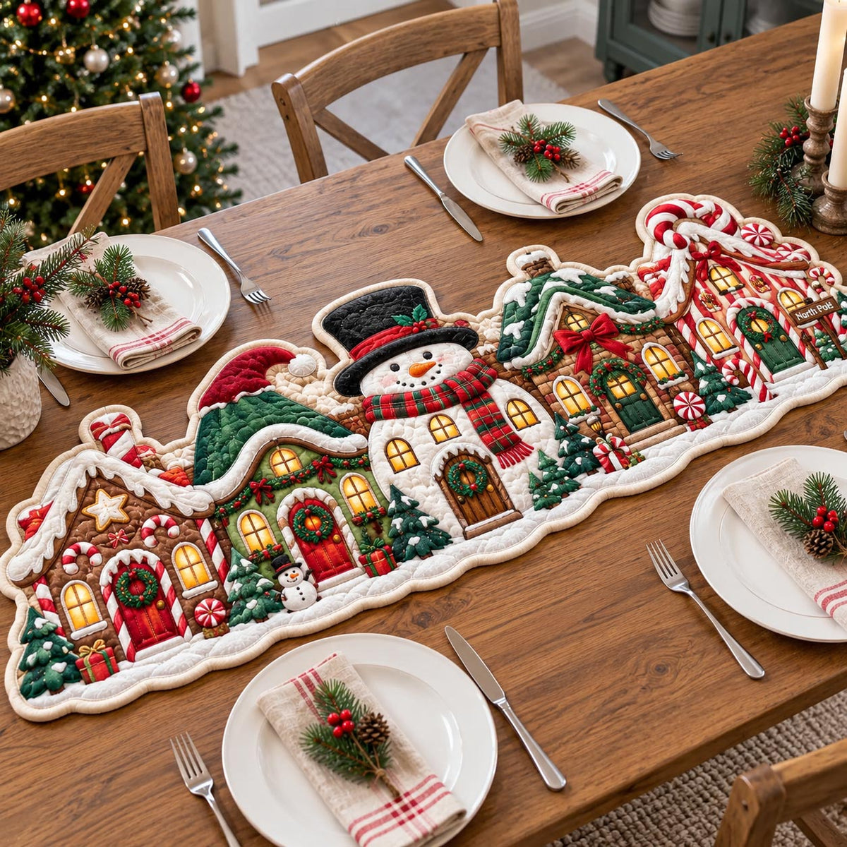 Holiday Village Custom Shape Quilted Table Runner GFTOTP21562