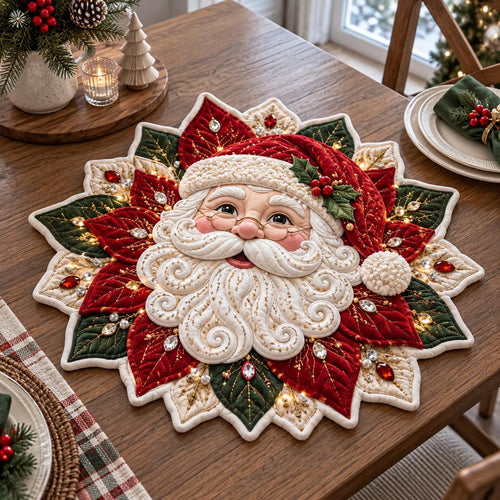 Poinsettia Santa Custom Shape Quilted Placemat GFTOTP21565