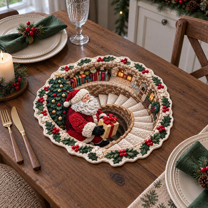 Spiral Staircase Santa Custom Shape Quilted Placemat GFTOTP21567