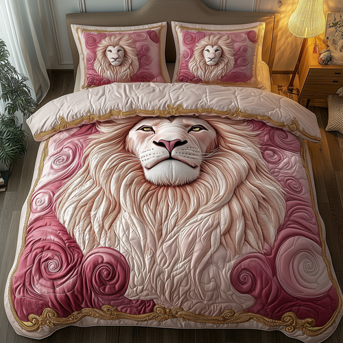 Pinky Majestic Lion 3-Piece Quilted Bedding Set GFTOTP2156