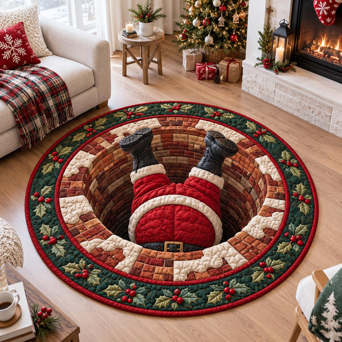Upside Down Santa Quilted Round Mat GFTOTP21572