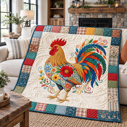 Vibrant Folk Rooster Quilted Blanket GFTOTP21625