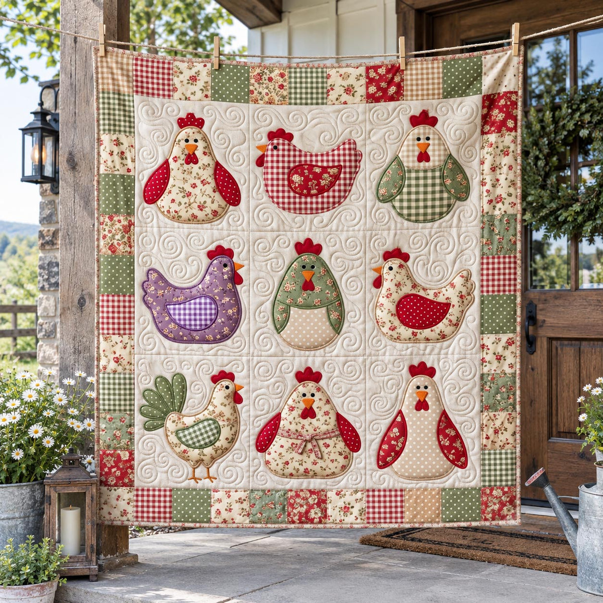 Patchwork Hen Grid Quilted Blanket GFTOTP21626