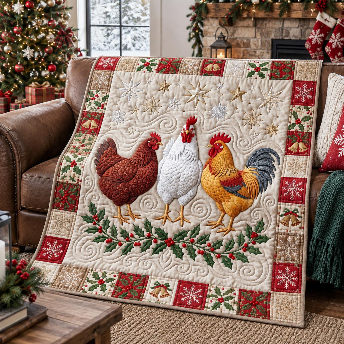 Christmas Rooster Trio Quilted Blanket GFTOTP21628