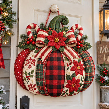 Holiday Poinsettia Pumpkin Custom Shape Quilted Door Hanger GFTOTP21629