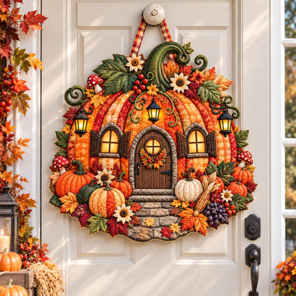 Fairy Pumpkin House Custom Shape Quilted Door Hanger GFTOTP21631