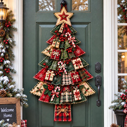 Patchwork Holiday Tree Custom Shape Quilted Door Hanger GFTOTP21635