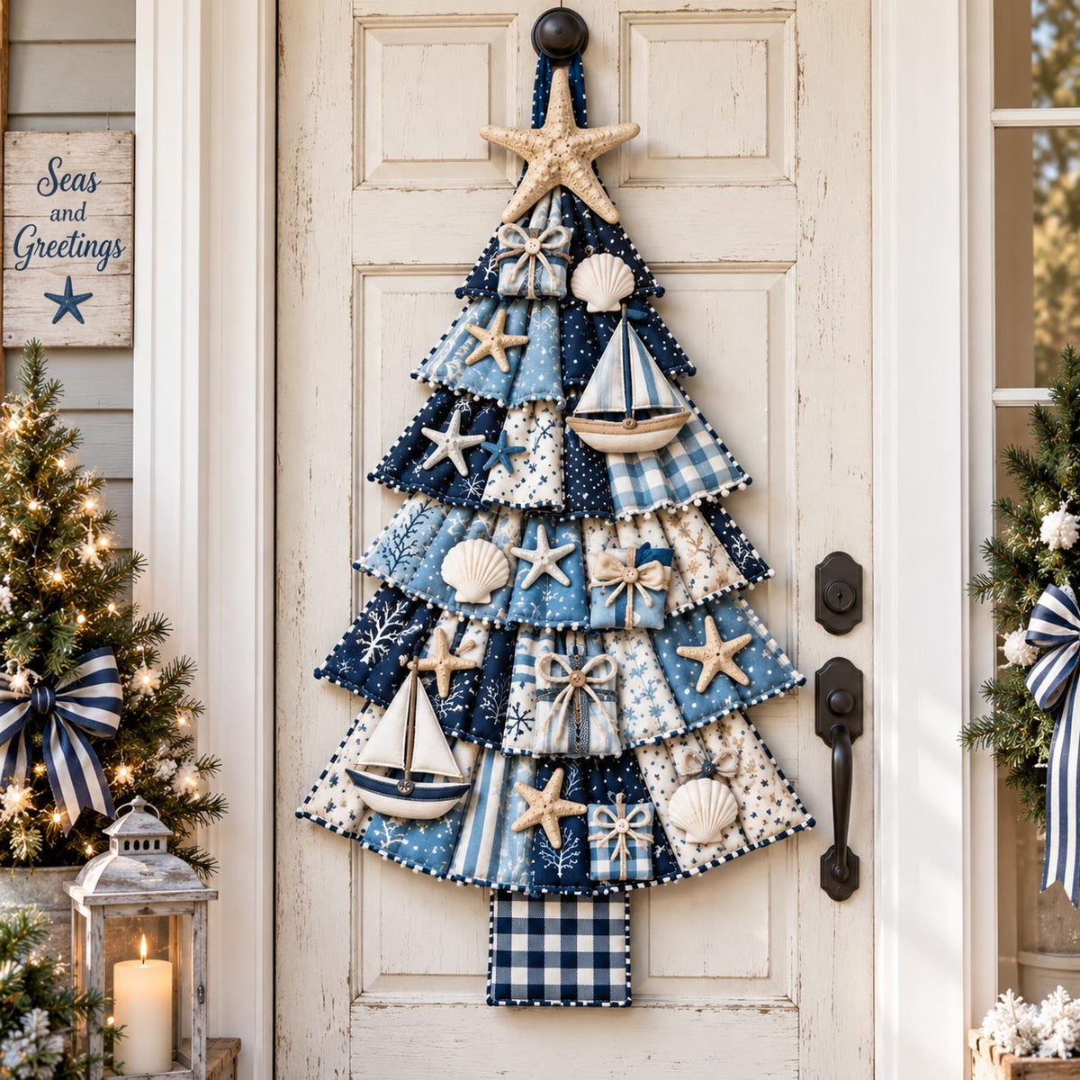Coastal Christmas Tree Custom Shape Quilted Door Hanger GFTOTP21636