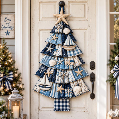 Coastal Christmas Tree Custom Shape Quilted Door Hanger GFTOTP21636