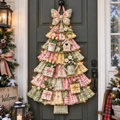 Pastel Garden Christmas Tree Custom Shape Quilted Door Hanger GFTOTP21637