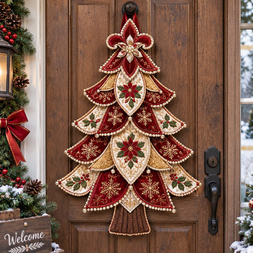 Elegant Poinsettia Tree Custom Shape Quilted Door Hanger GFTOTP21638