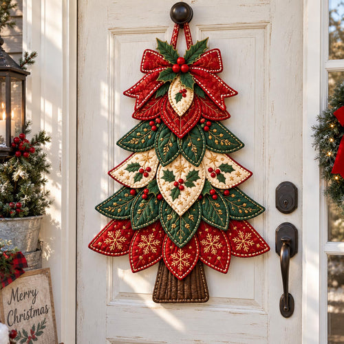 Patchwork Holiday Tree Custom Shape Quilted Door Hanger GFTOTP21639