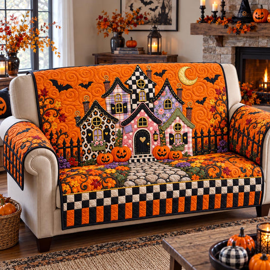 Patchwork Halloween Village Quilted Sofa Cover GFTOTP21662