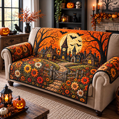 Autumn Halloween Village Quilted Sofa Cover GFTOTP21664