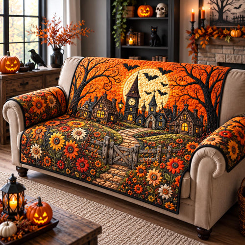 Autumn Halloween Village Quilted Sofa Cover GFTOTP21664