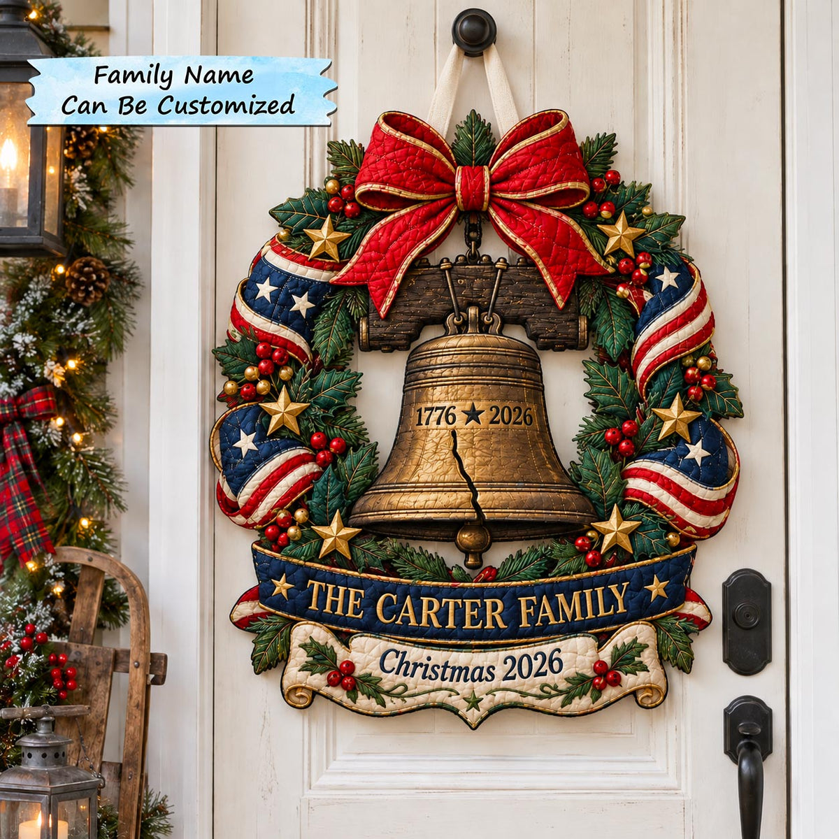 Personalized Liberty Bell Wreath Custom Shape Quilted Door Hanger QTCUZ GFTOTP21669