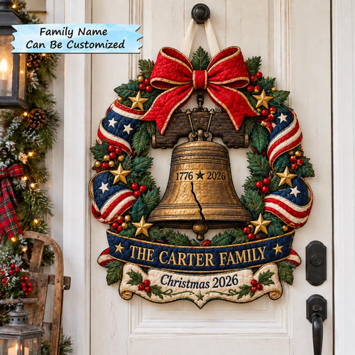 Personalized Liberty Bell Wreath Custom Shape Quilted Door Hanger QTCUZ GFTOTP21669