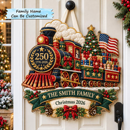 Personalized Patriotic Christmas Express Custom Shape Quilted Door Hanger QTCUZ GFTOTP21670